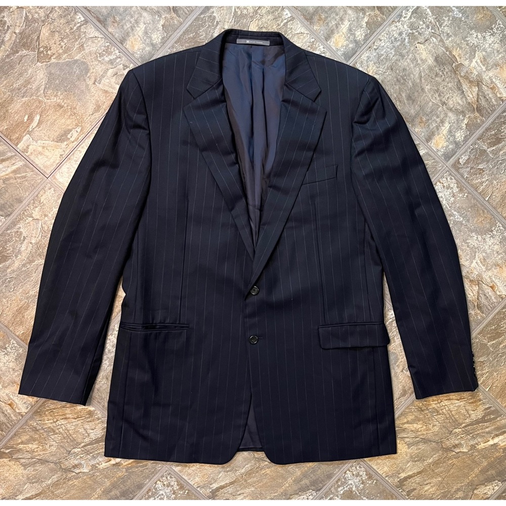 Hickey Freeman Super 130s Suit Jacket Men 46 XLG Navy Pinstripe Loro Piana Wool